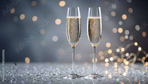  Silver champagne flute on white lacquer background with copy space