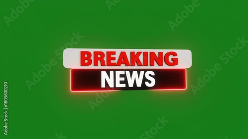 Breaking News Graphic with Red Neon Border on Green Screen Background - Ideal for Broadcast and Digital Media Announcements