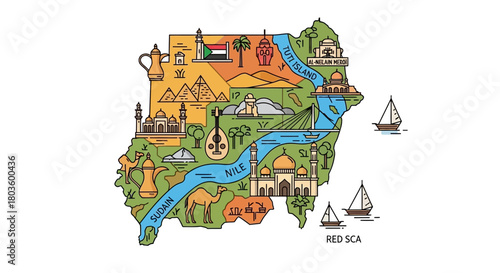 Sudan landmarks and culture vector illustration
