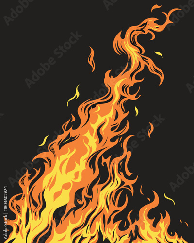 Isolated Fire Flames on Black Background