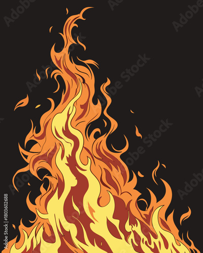 Isolated Fire Flames on Black Background