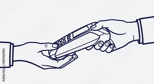 Hands handing over a credit card terminal