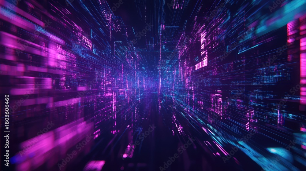 Obraz premium Digital data streaming in abstract cyberspace tunnel