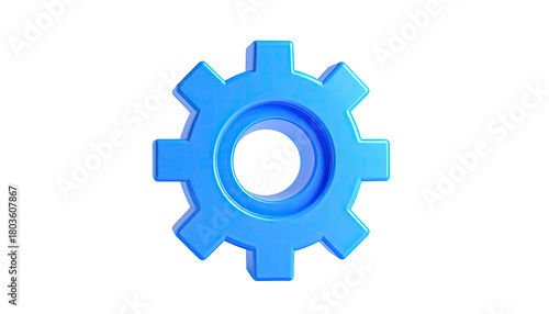3D blue gear icon against a black background