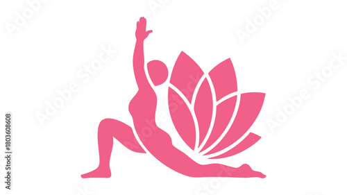 Yoga lunge pose with lotus icon