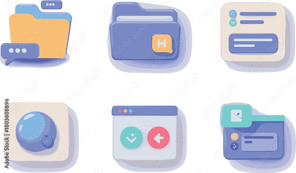 Fototapeta premium Cute Pastel UI Icons and Folder Interface Elements Vector Set