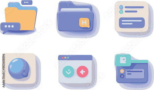Cute Pastel UI Icons and Folder Interface Elements Vector Set