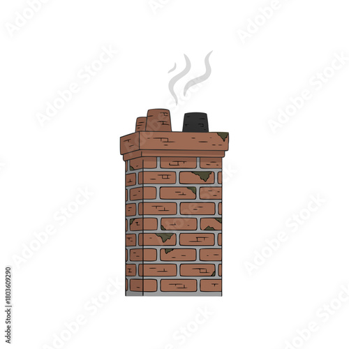 Simple flat illustration of a chimney in natural colors, isolated on white background [with copy space]