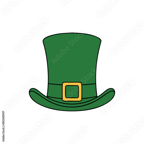 Green leprechaun top hat with buckle on white with copy space
