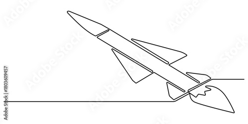 Continuous one line drawing of spaceship, hand drawn symbol vector illustration, one line drawing flying rocket spaceship vector.