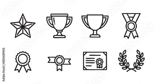 Achievement and Awards Icon Set Representing Success and Recognition Goals