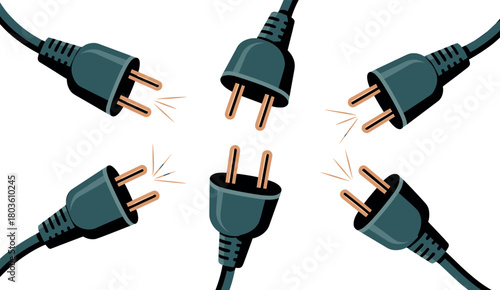 Electric Power Plug Connection Vector Set — Cable Connector Illustration