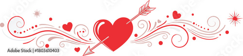 Red Heart with Arrow and Red and Pink Swirls Decoration