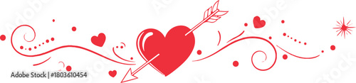 Red Heart with Arrow and Swirls for Valentine's Day