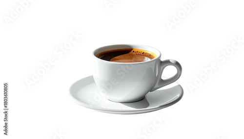 Wallpaper Mural Steaming dark coffee in white cup and saucer, isolated image Torontodigital.ca