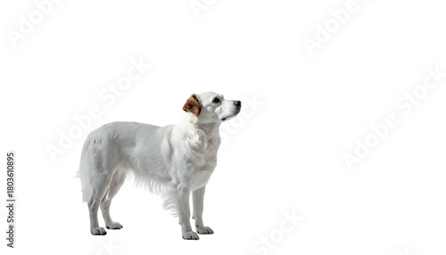 Wallpaper Mural White dog stands attentively against a stark, black background Torontodigital.ca
