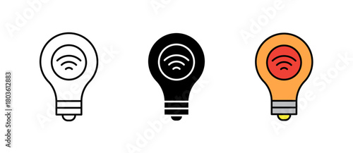 Smart Light Icon showing a modern wireless lighting and smart home control symbol, with stroke, filled and colored icon vector illustration perfect for apps, UI/UX and dashboards.