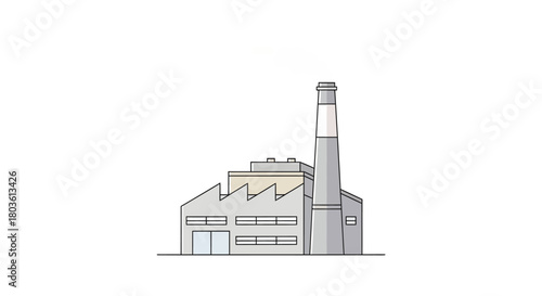 Illustration of a factory with a tall chimney.
