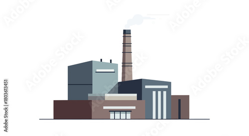 Illustration of a factory with a tall chimney emitting smoke.