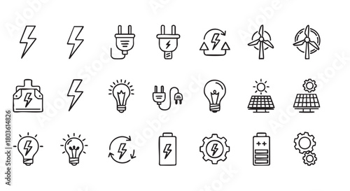 Collection of electrical symbols representing energy power and alternative sources