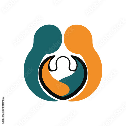 Family love symbol, abstract people embracing, isolated on