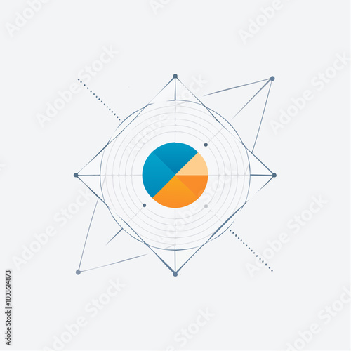 Abstract geometric data visualization with a central pie chart, symbolizing business analytics, strategic planning, and interconnected information flow for insightful decision-making