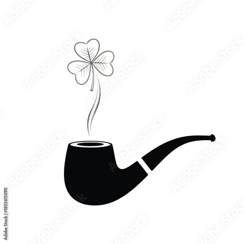 Smoking pipe with shamrock isolated on