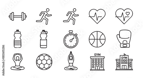 Collection of Fitness and Wellness Icons on a White Background