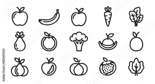 Collection of fruit icons in a simple outlined style design