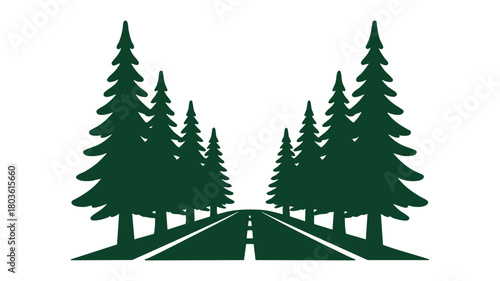Forest road with pine trees icon