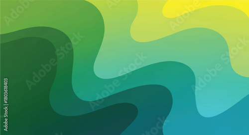 Dynamic abstract background featuring smooth flowing green and blue gradient waves, creating a harmonious and vibrant natural pattern