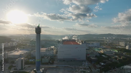 Aerial View of Icheon, Hynix Semiconductor Factory, Sunset