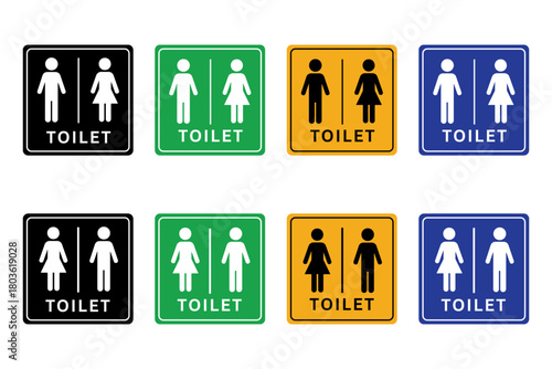 Toilet sign set on transparent background. Toilet icon in square shape. Toilet symbol set vector illustration editable	