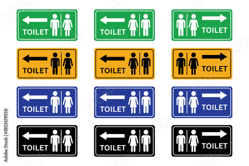 Toilet sign set on transparent background. Toilet icon in rectangle shape. Toilet symbol set vector illustration editable	