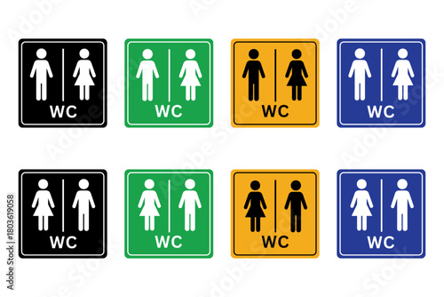 WC sign icon set on transparent background. WC symbol in square shape. WC sign set vector illustration editable	