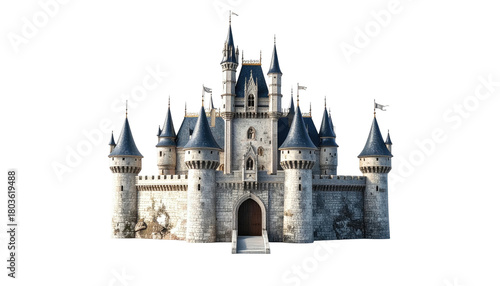 Wallpaper Mural Ornate fairy-tale castle with towers, flags, and stone details Torontodigital.ca