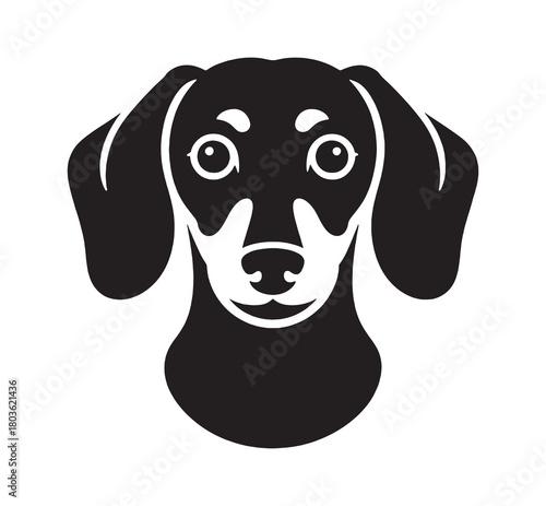 Stylized black and white illustration of a dachshund dog head
