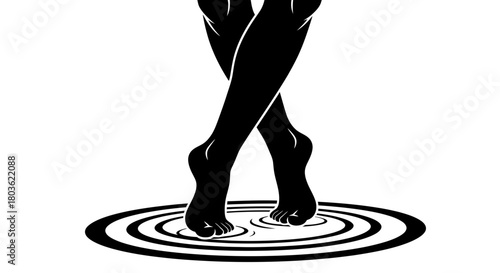 Elegant silhouette of legs walking on water with ripple effect design