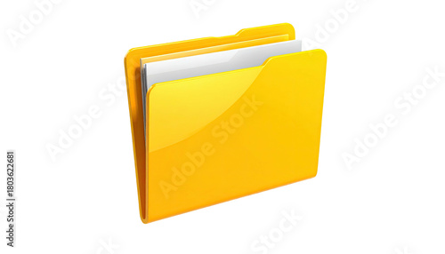Yellow folder filled with documents, angled, black background