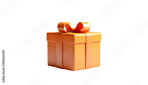 Glossy orange gift box with ribbon and bow on black background (1)