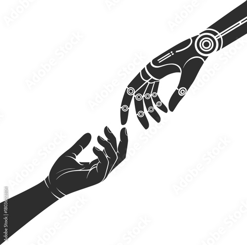 Human and Robot Hands Connection Illustration.