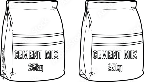 Two bags of cement mix each labeled with weight information