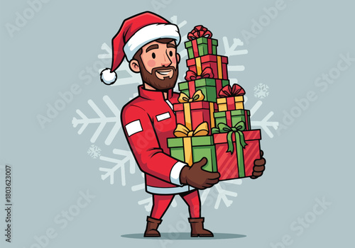 Festive cartoon illustrations of various pets and related objects, decorated for Christmas.