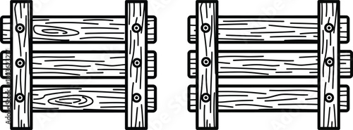 A pair of wooden fence sections outlined in simple black and white