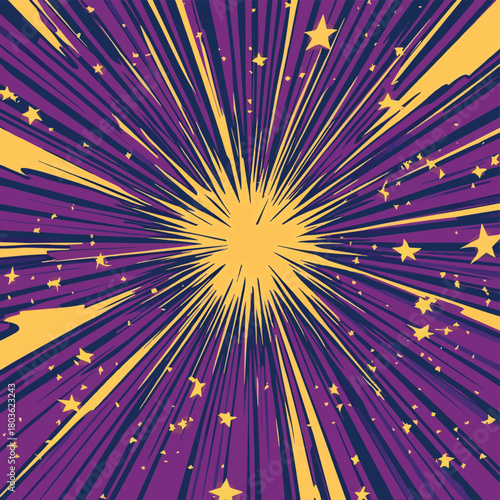 Anime comic burst background with radial speed lines and lightning bolts for dynamic action scenes