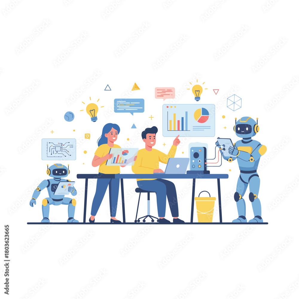 Fototapeta premium Teamwork with Robot Data Analysis and Collaboration in the Modern Workplace