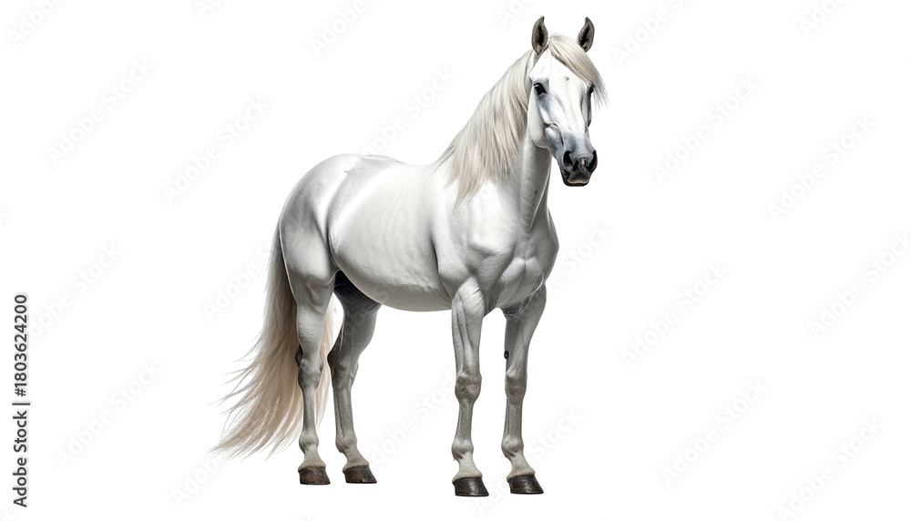 Fototapeta premium Elegant, powerful white horse isolated on a dark background
