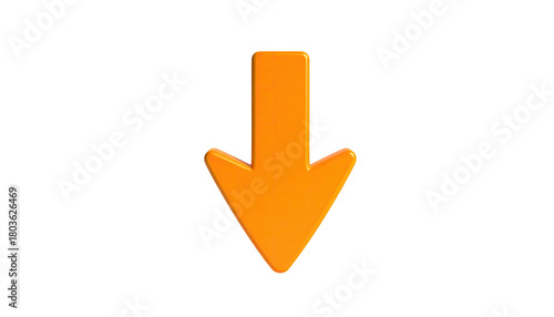 3D glossy orange arrow pointing downward on a black background