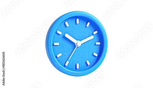 Bright blue 3D clock with white hands isolated on black