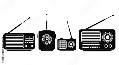 Vintage radio collection vector illustration black and white art